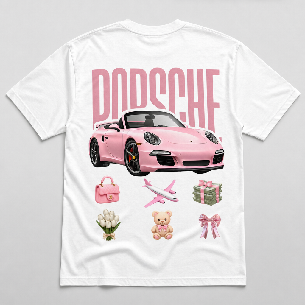 Pink Porsche Tee White