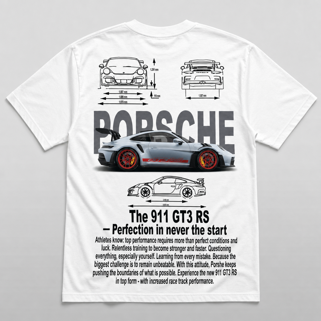 Porsche GT3 RS Red Blueprint Tee White