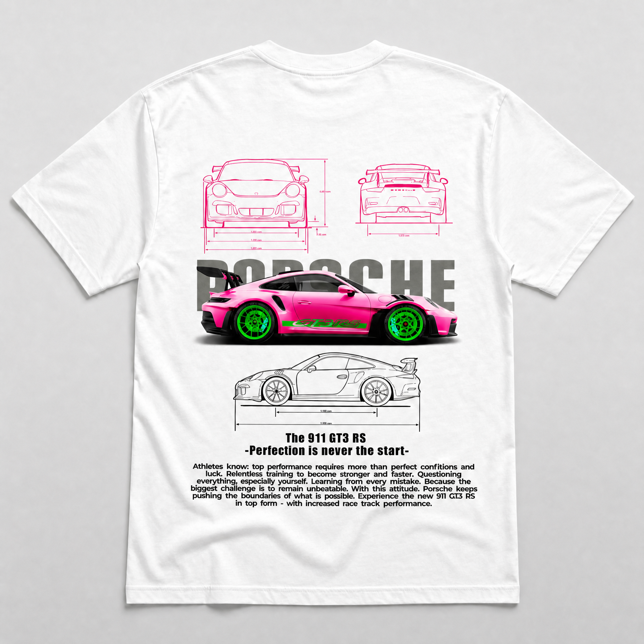 Pink GT3 RS Blueprint Tee White